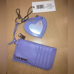 Steve Madden Lavender Purple Card Holder +  Heart Shaped Mirror Keychain NWT